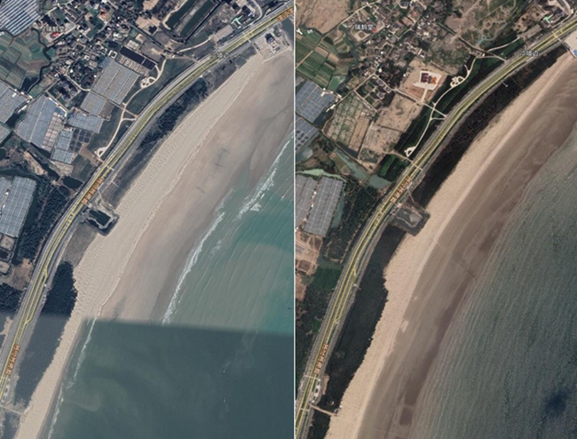 防護林種植前后。長樂區(qū)融媒體中心供圖