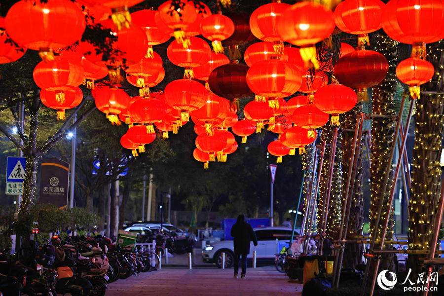 大紅燈籠扮靚會展CBD片區(qū)。人民網(wǎng)記者 陳博攝