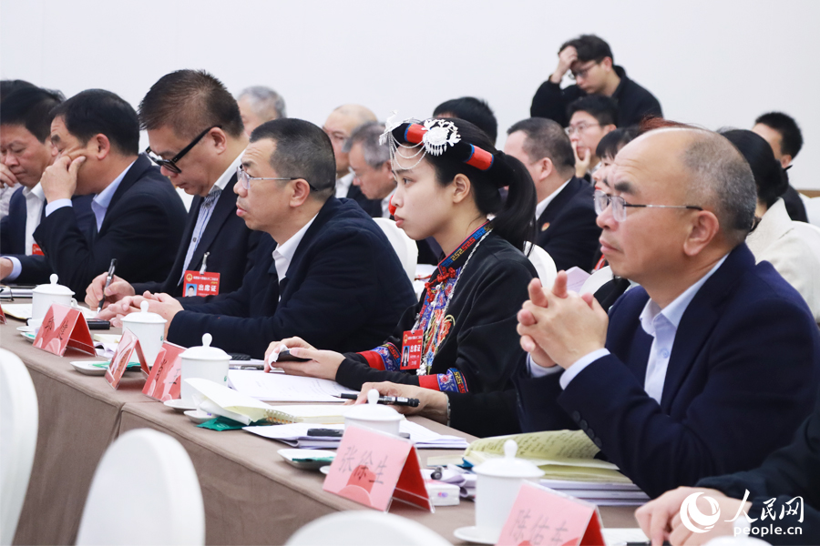 寧德代表團代表認真聽取建議。人民網(wǎng)記者 劉卿攝