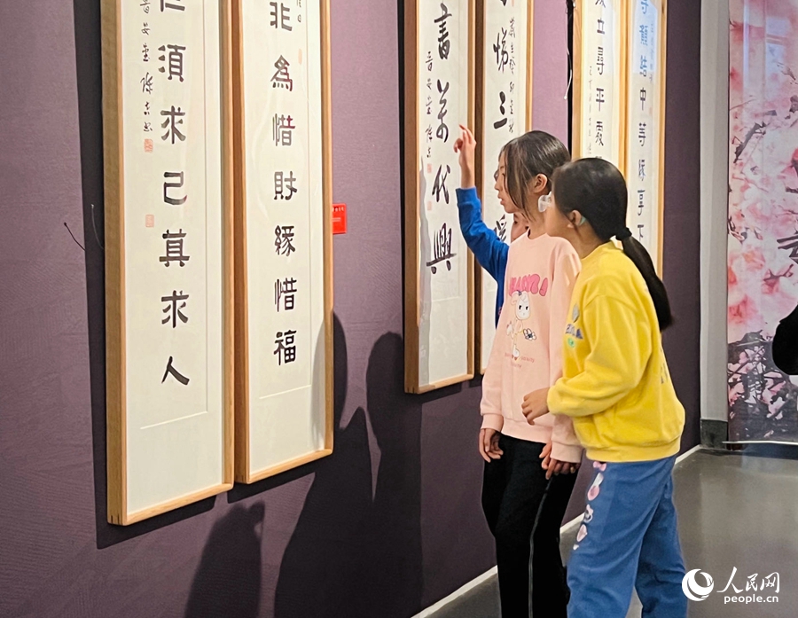 市民游客欣賞陳吉書法作品。人民網(wǎng) 陳歡歡攝