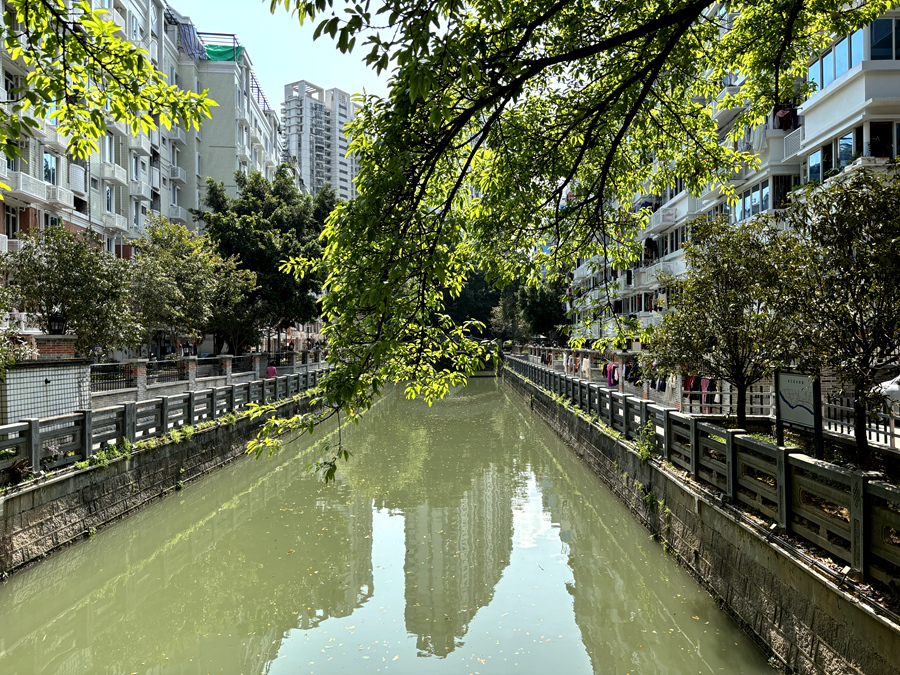 如今的三捷河碧波蕩漾、綠樹(shù)成蔭。蒼霞社區(qū)供圖