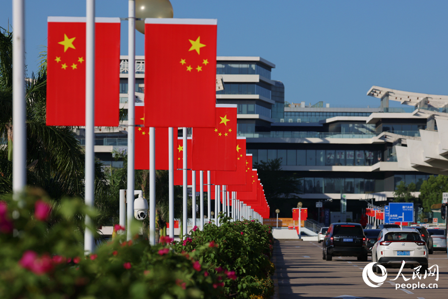 在廈門高崎國際機(jī)場，紅旗沿路懸掛迎八方賓客。人民網(wǎng)記者 陳博攝