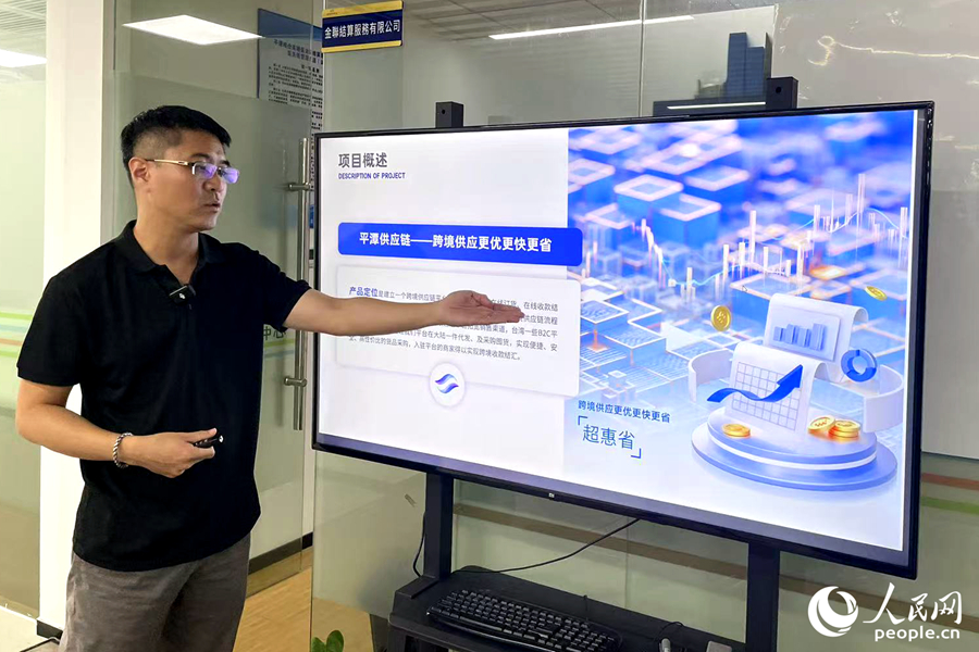 楊哲安介紹金融項目。人民網(wǎng)記者 林盈攝
