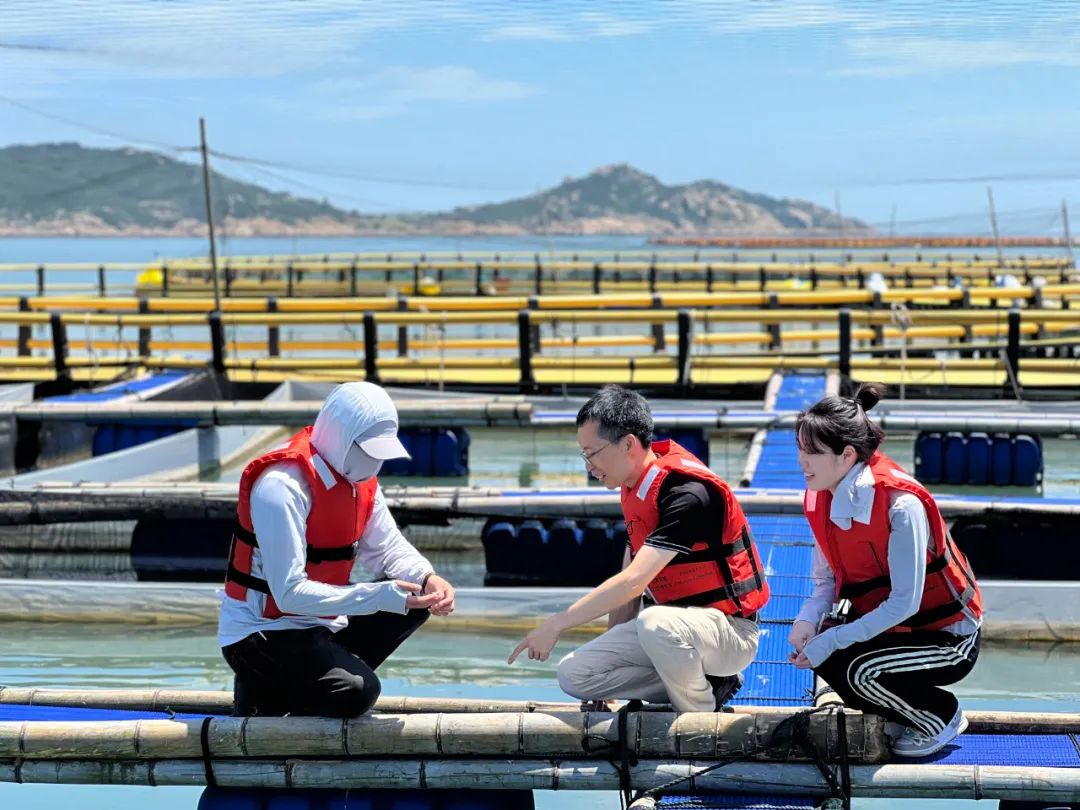 業(yè)務導師帶領沙埔鎮(zhèn)四寶村墩苗干部王曉敏（右）實地了解學習生蠔養(yǎng)殖模式、產(chǎn)業(yè)規(guī)模、生產(chǎn)周期等情況