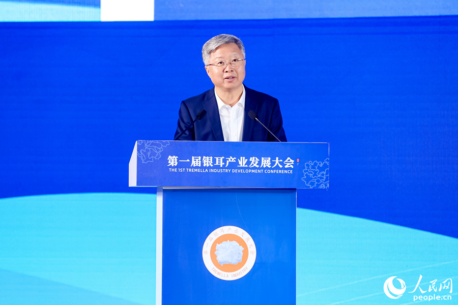 福建省政協(xié)主席滕佳材在大會(huì)上發(fā)言。人民網(wǎng)攝