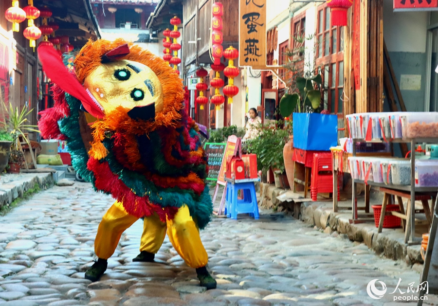 肥獅表演鬧新春。人民網(wǎng)記者 陳藍(lán)燕攝