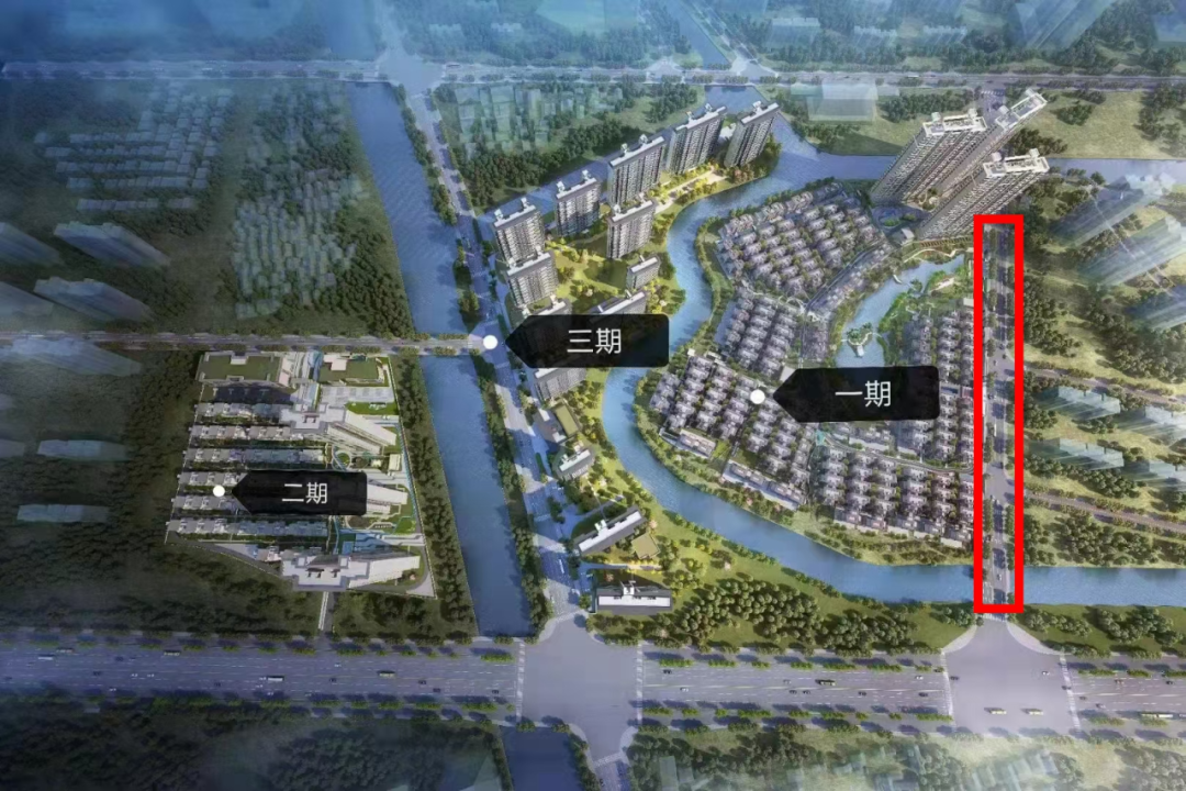 圖中紅框?yàn)樯坛菛|路，是莆田市涵江區(qū)白棠云麓一期的唯一通道。姚先生供圖