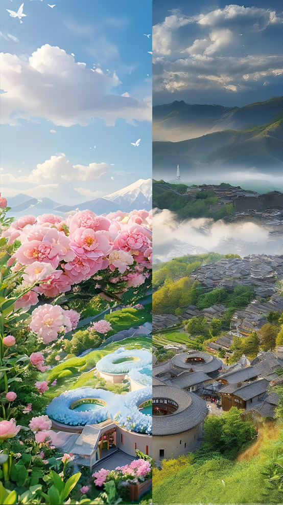 AI生圖·漳州田螺坑土樓群(拼版圖片)