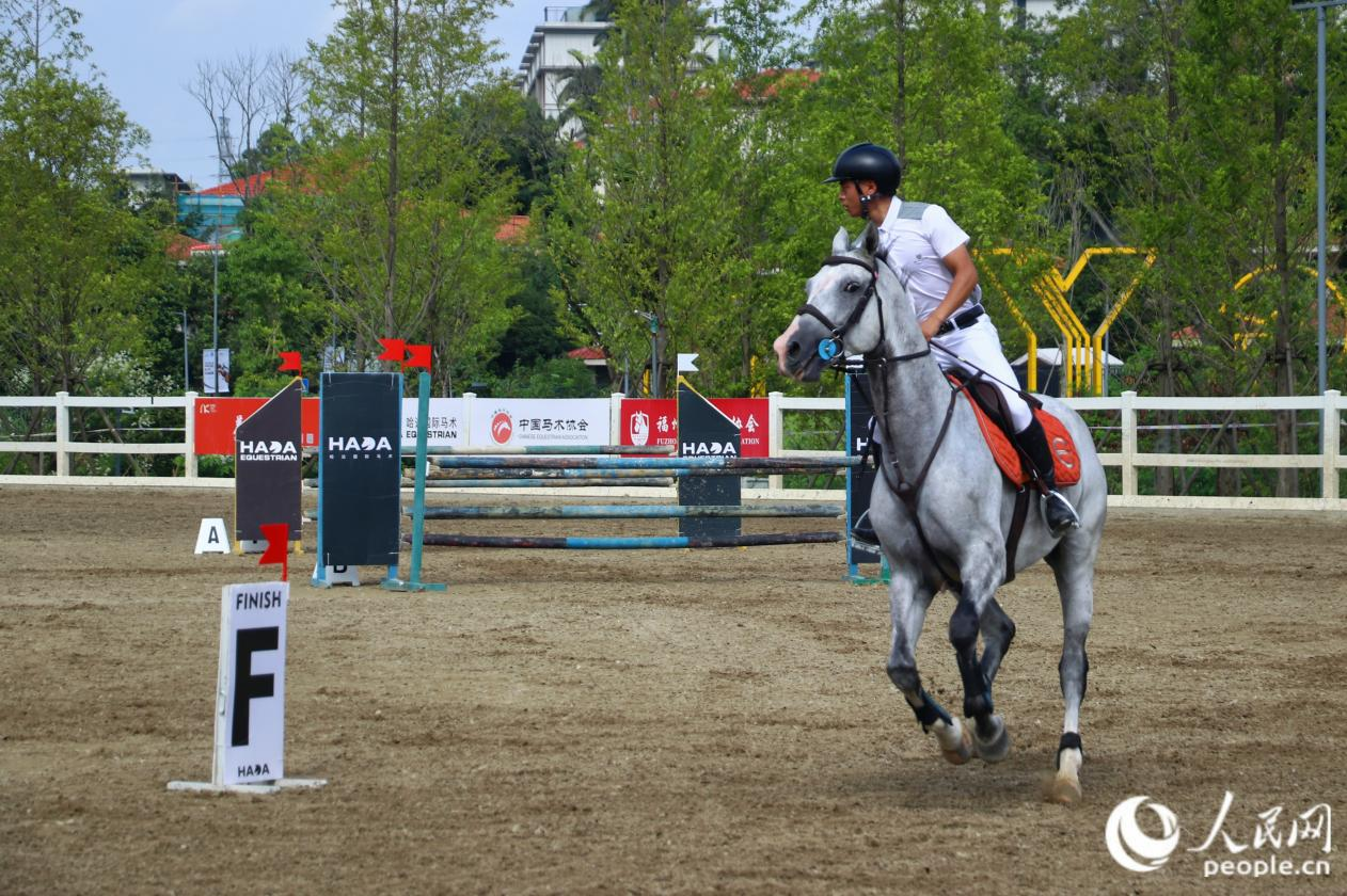 兩岸青年在馬術(shù)比賽中同臺(tái)競(jìng)技。實(shí)習(xí)生 薛之睿攝