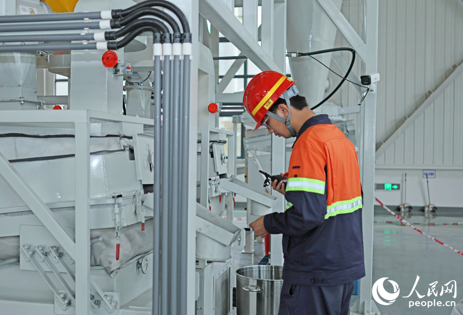 在優(yōu)鋰新能源的車間里，工作人員在作業(yè)。人民網(wǎng) 李昌乾攝