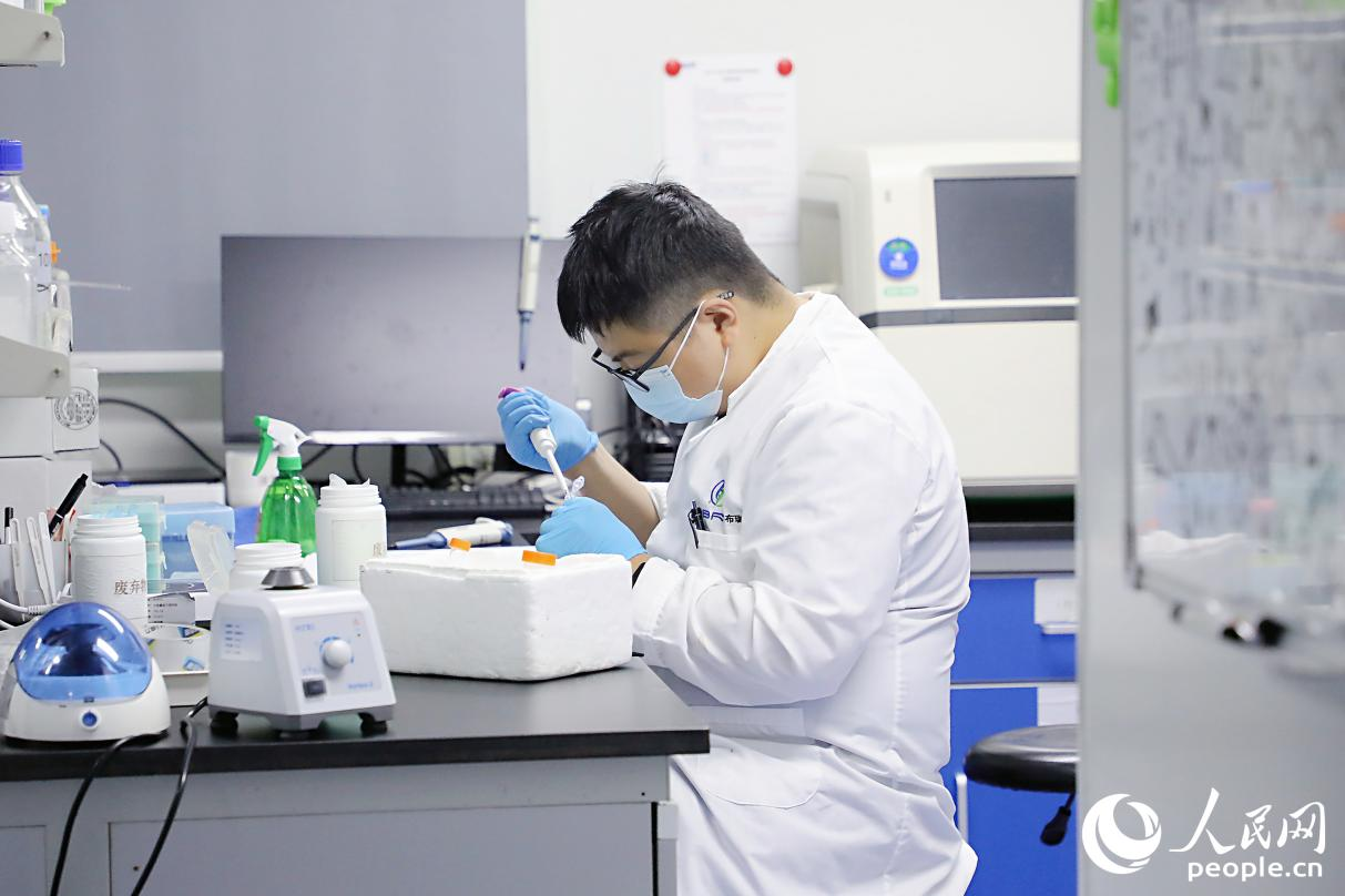 園區(qū)內(nèi)，福州市安布瑞生物技術(shù)有限公司技術(shù)專家正在開展生物醫(yī)藥研究。人民網(wǎng) 李唯一攝